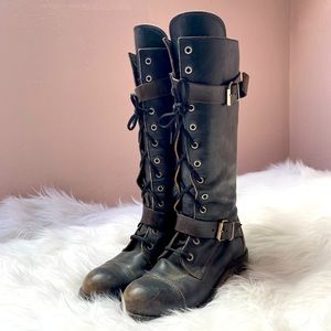 BARNEYS CO-OP CALF LENGTH LACE UP LEATHER BOOTS
